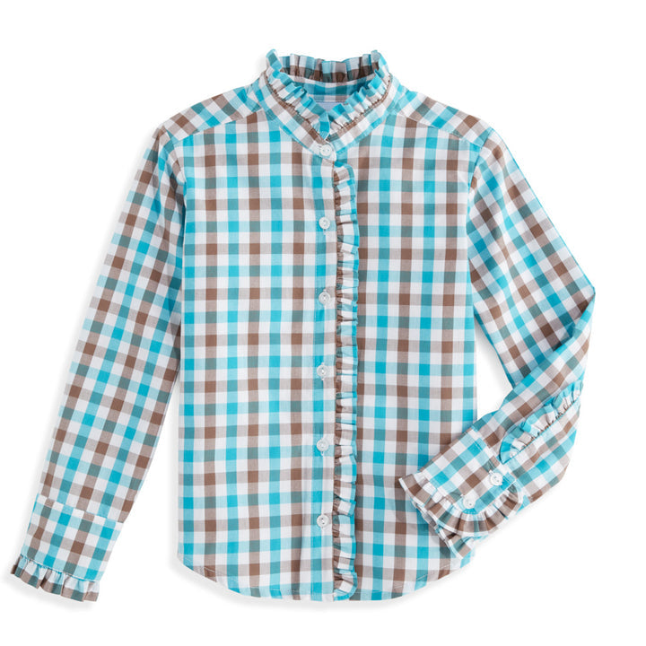 Ruffle Collar Button Down Shirt Crawford Check