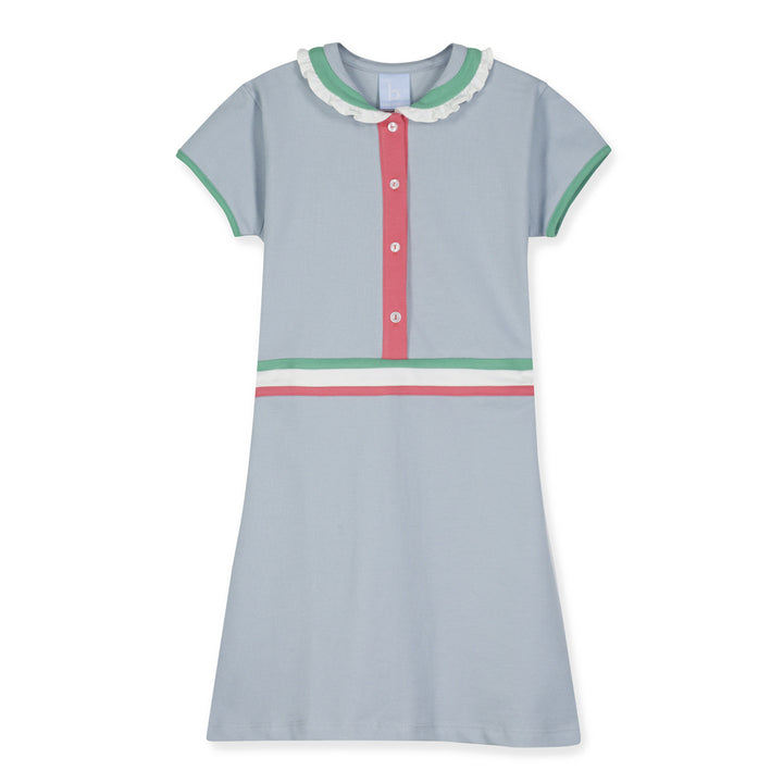 Raleigh Dress Moody Blue with Coral, Ivory & Green