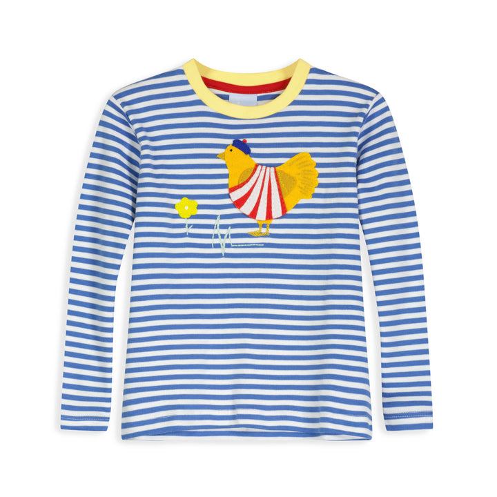 Striped LS Applique Tee French Hen