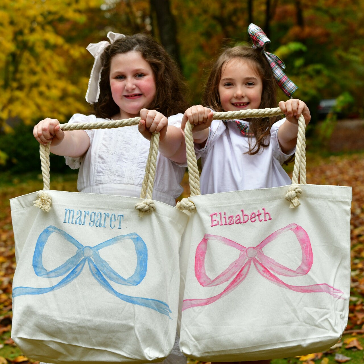 Blue Bow Canvas Tote