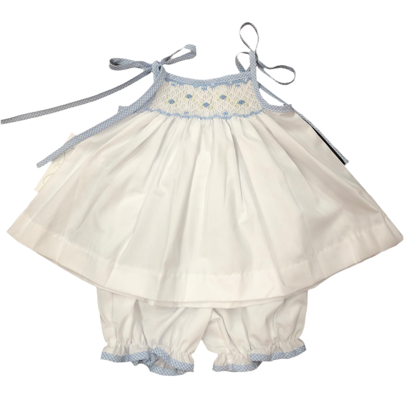 Spaghetti Strap Smocked Bloomer Set - Blue/White