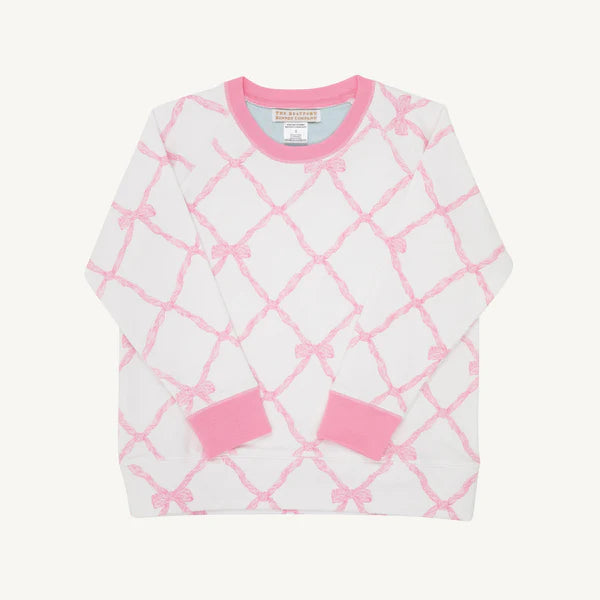 Cassidy Comfy Crewneck Puff Sleeve Bow Belle Meade Bow (Buckhead Blue), Pier Park
