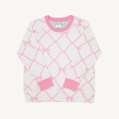 Cassidy Comfy Crewneck Puff Sleeve Bow Belle Meade Bow (Buckhead Blue), Pier Park