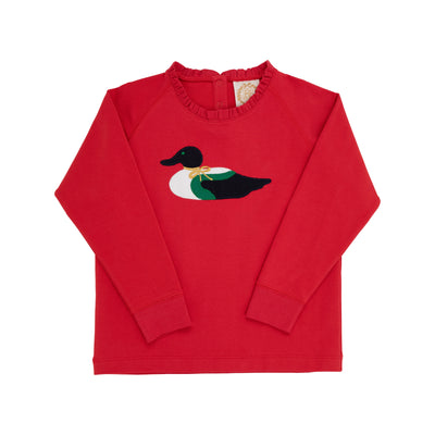 Cassidy Comfy Crewneck RichRed Duck Ruffle & Applique