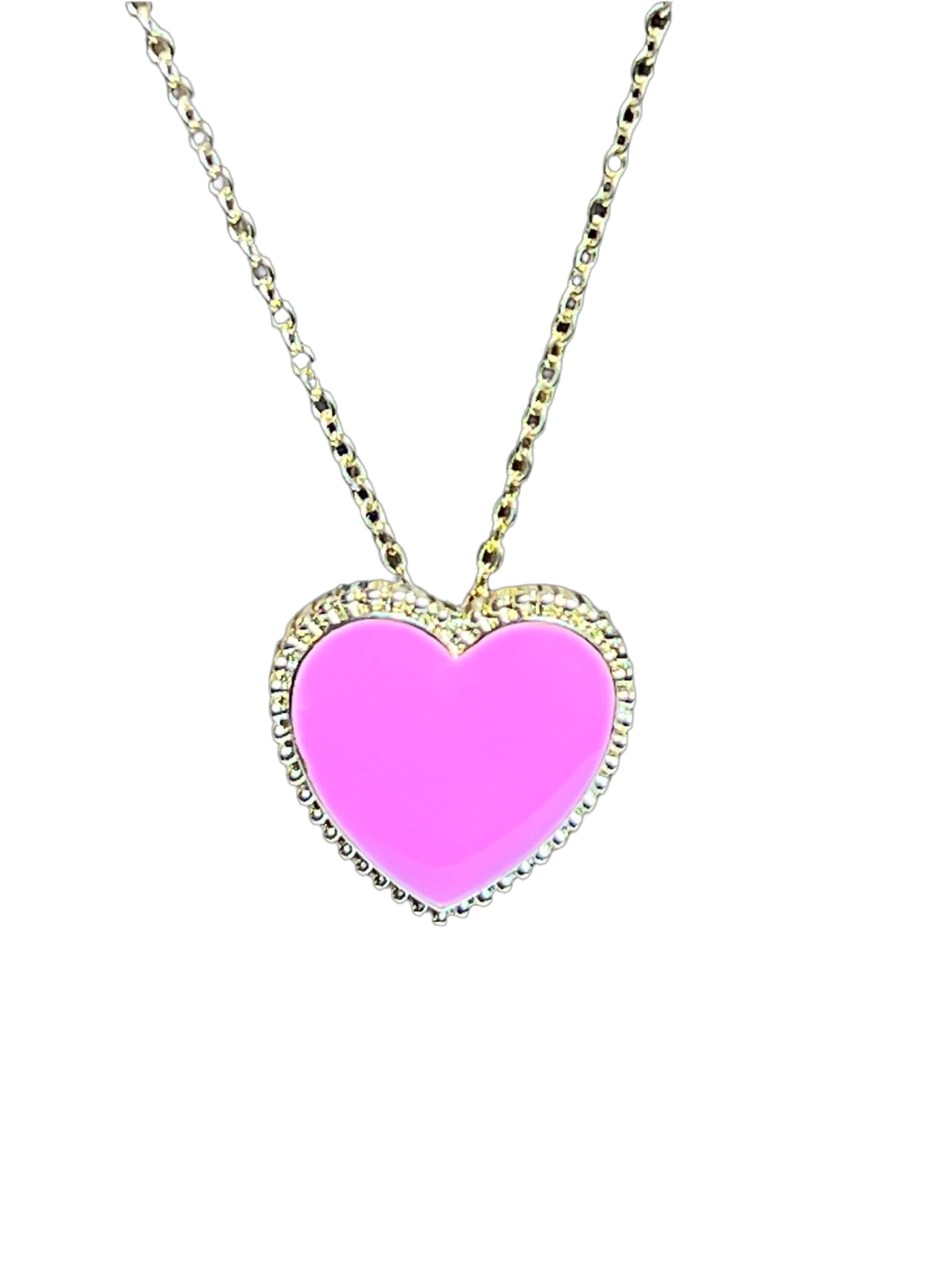 Pink w/ Gold Heart Pendant Necklace