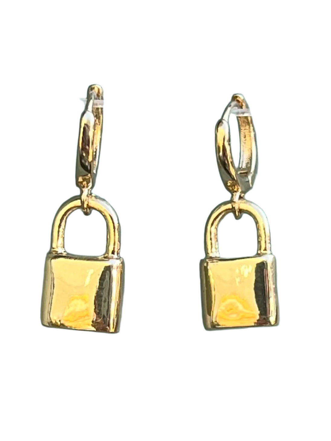 Gold Lock Charm Hoop Earrings