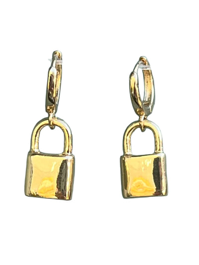 Gold Lock Charm Hoop Earrings