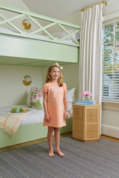 Short Sleeve Eliza's Applique Dress Seashore Sherbet with Palmetto Pearl & Sandpearl Pink Bow