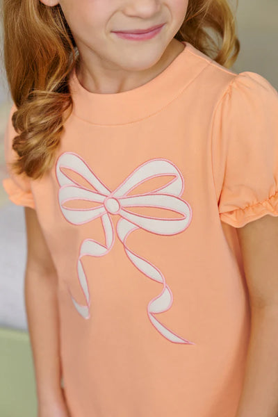 Short Sleeve Eliza's Applique Dress Seashore Sherbet with Palmetto Pearl & Sandpearl Pink Bow