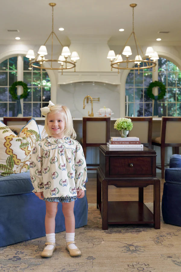 Bon Air Bloomer Set Broadcloth Highland Horses, Barnsley Blue Gingham