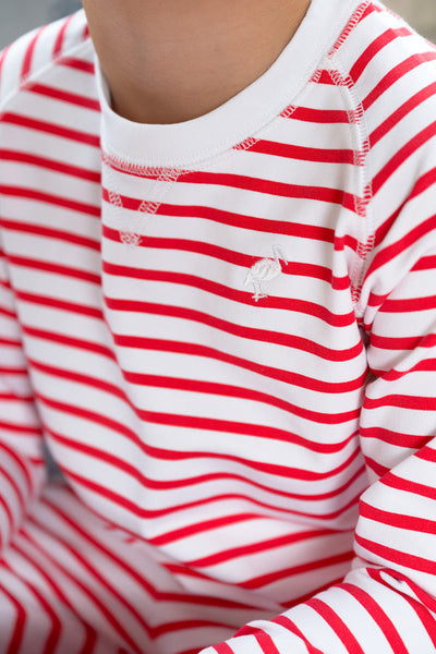 Boys Cassidy Comfy Crewneck Richmond Red Stripe (Wide), Worth Ave White