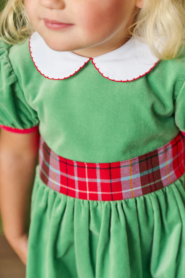 Cindy Lou Sash Dress Kiawah Kelly Green, Worth Ave White, Wilson Pier Plaid, Richmond Red (Velveteen)