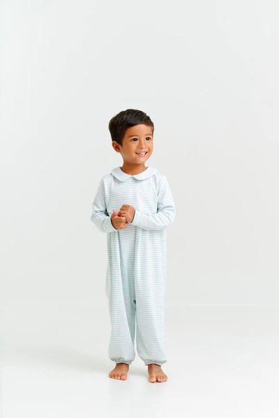 LS Bradford Collar Romper Old Greenwich Green Stripe