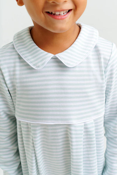 LS Bradford Collar Romper Old Greenwich Green Stripe