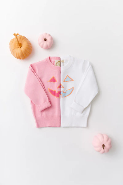 Isabelle's Intarsia Sweater Sandpearl Pink Pumpkin Face