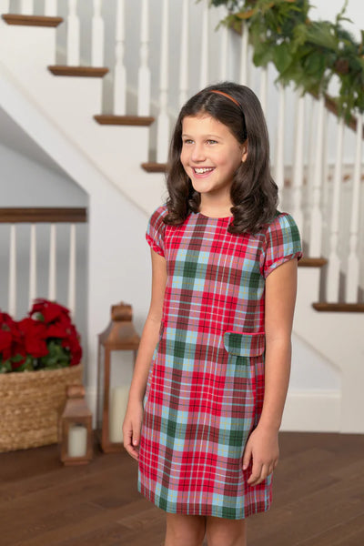 Betts Bow Dress Wilson Pier Plaid, Richmond Red