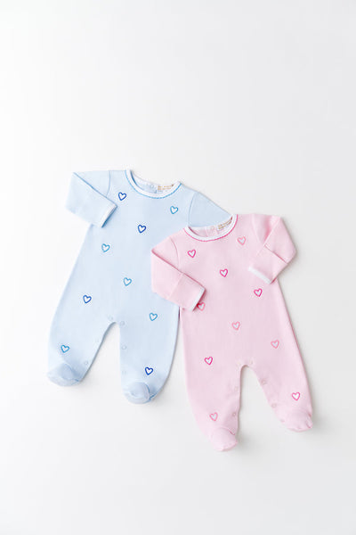 Rock Me Romper Palm Beach Pink, Hearts Embroidery