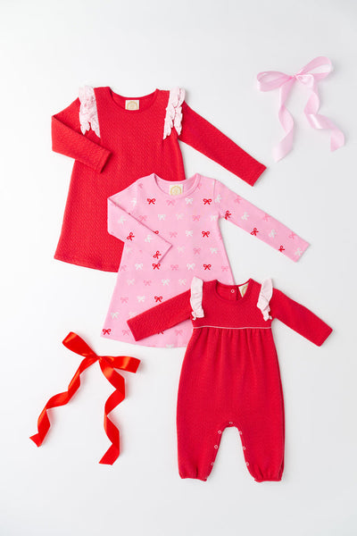 Leigh Ann Angel Sleeve Romper Richmond Red, Palm Beach Pink