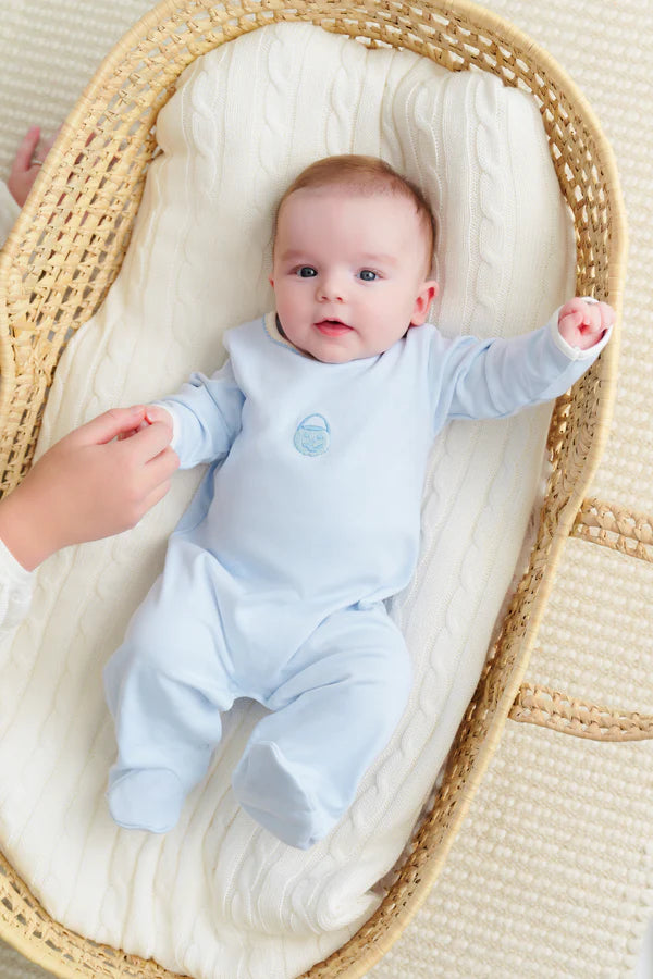 Rock Me Romper Buckhead Blue with Palmetto Pearl & Pumpkin Embroidery
