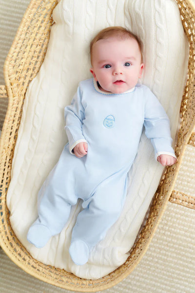 Rock Me Romper Buckhead Blue with Palmetto Pearl & Pumpkin Embroidery