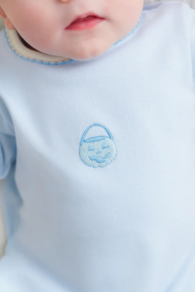 Rock Me Romper Buckhead Blue with Palmetto Pearl & Pumpkin Embroidery