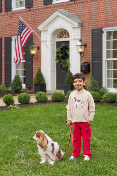 Isaac's Intarsia Sweater Osprey Oatmeal with Dog Intarsia