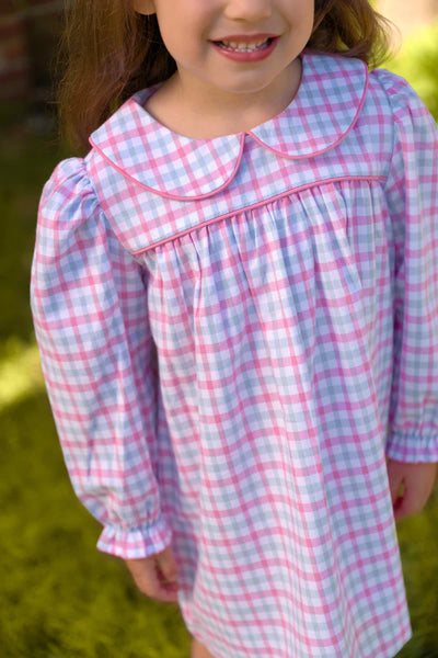 LS Maerin Fitz Frock Barrington Blue & Hamptons Hot Pink Gingham (Flannel)