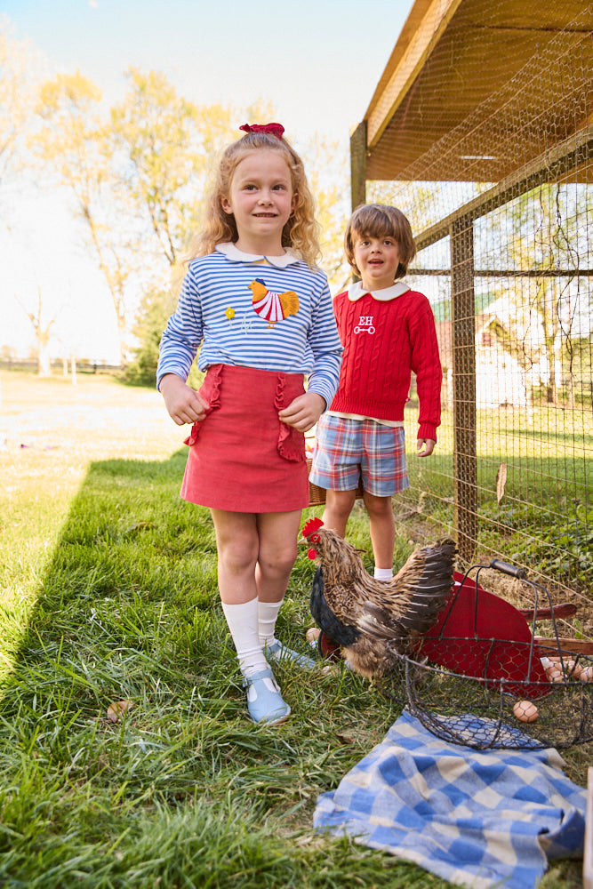 Striped LS Applique Tee French Hen