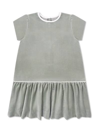 Delilah Dropwaist Dress Leyland Green Velvet, Winter White Velvet