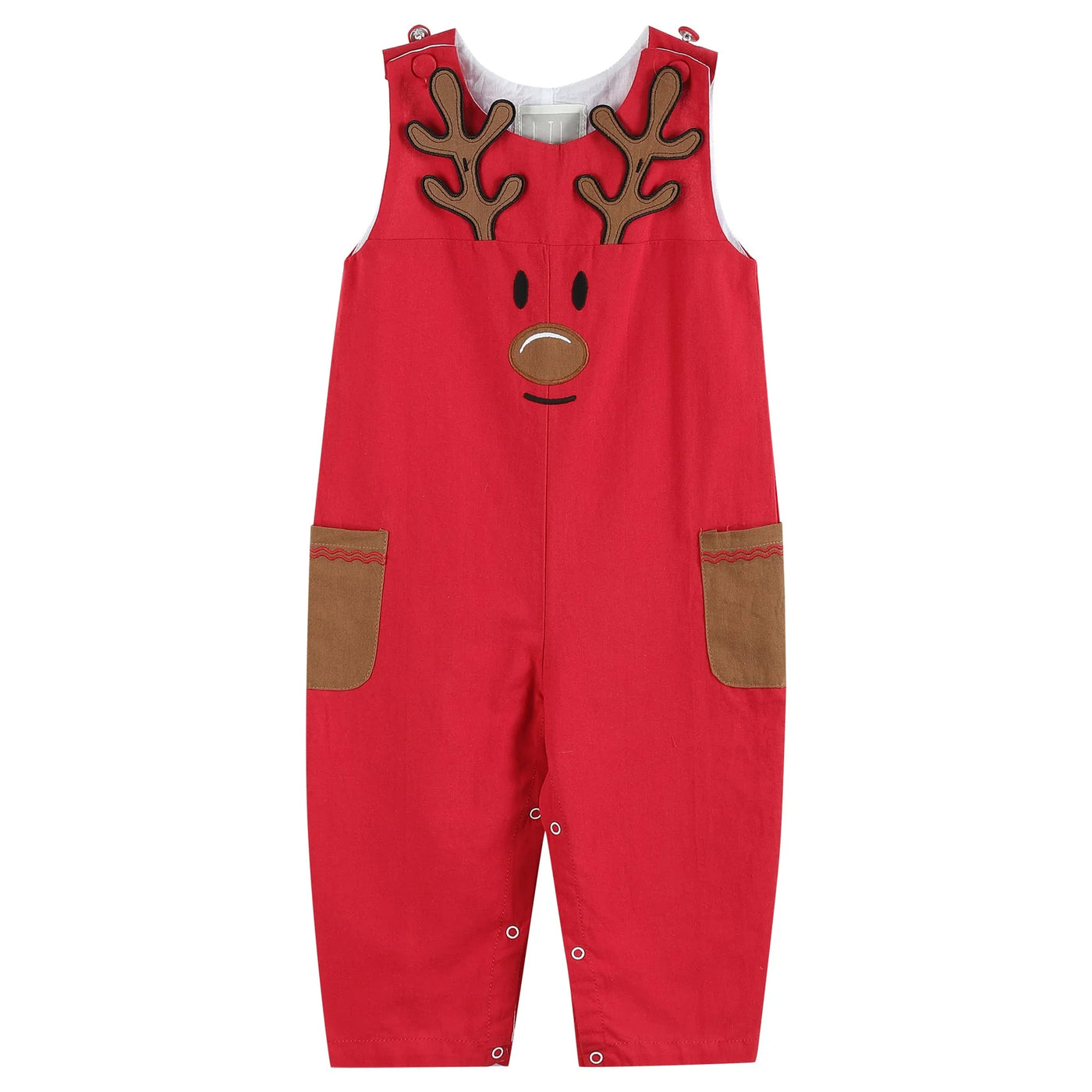 Christmas Plaid Reindeer Pompom Overalls