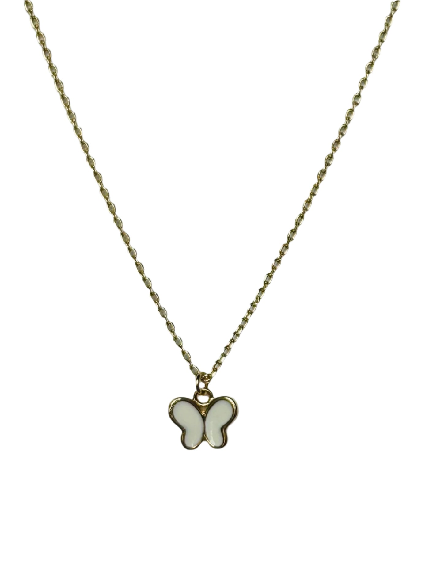 Gold & White Butterfly Pendant Necklace