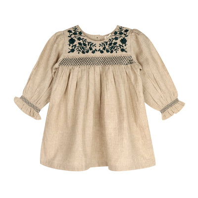 Meadow Breeze Linen Embroidered Oasis Dress 