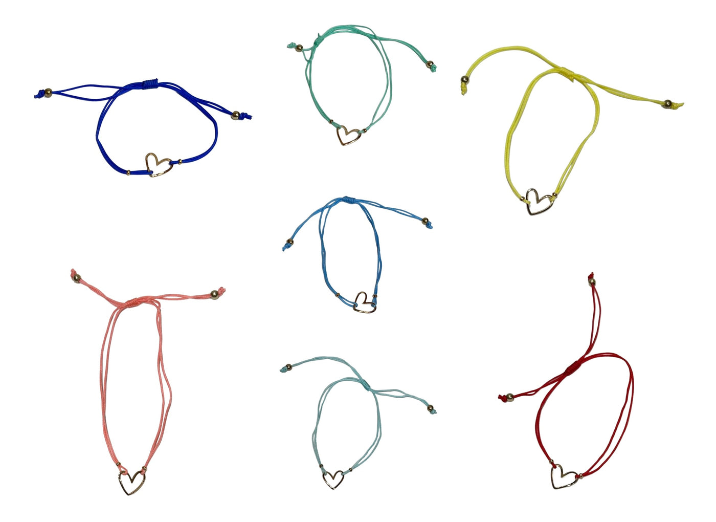 Drawstring Bracelet with Gold Heart Charm (7 Colors)