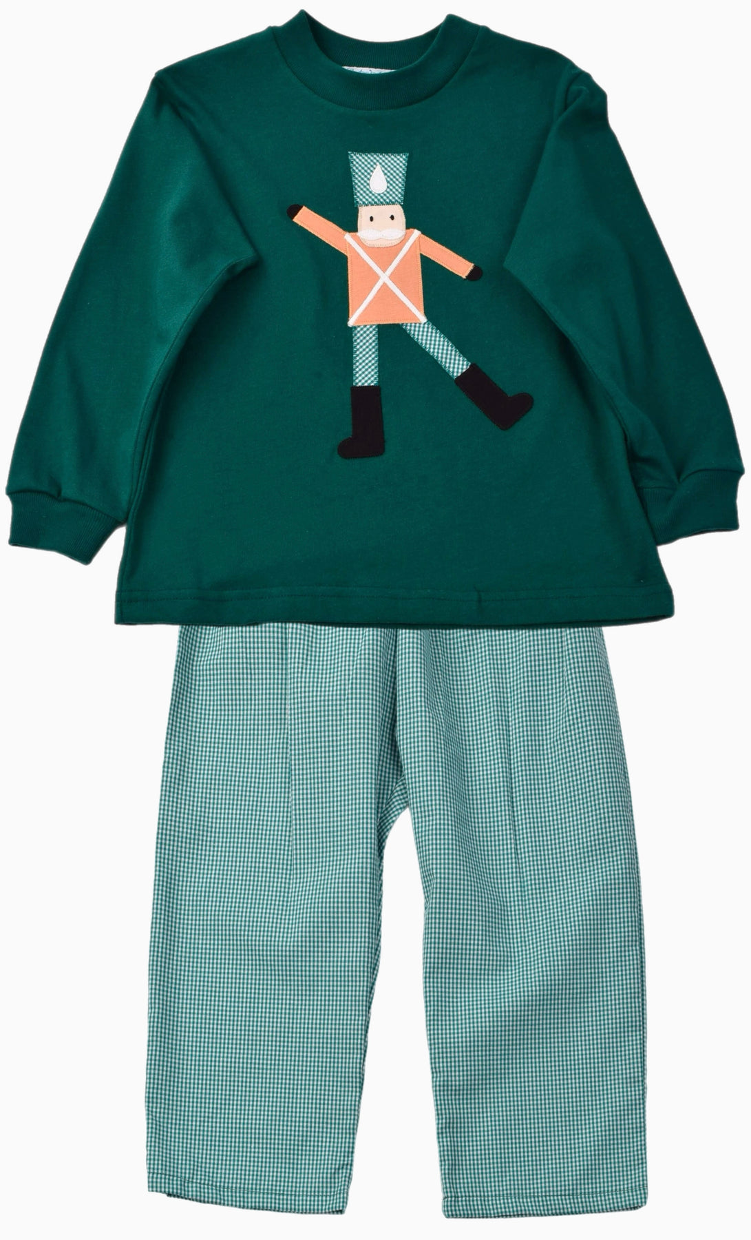 LS Nutcracker & Green Gingham Pants Set