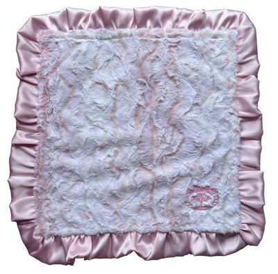 Luxe Cuddle Snowy Owl Rosewater w/ Silky Satin Solid Navy Trim