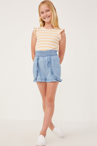 Tencel Smocked Waist Ruffle Shorts