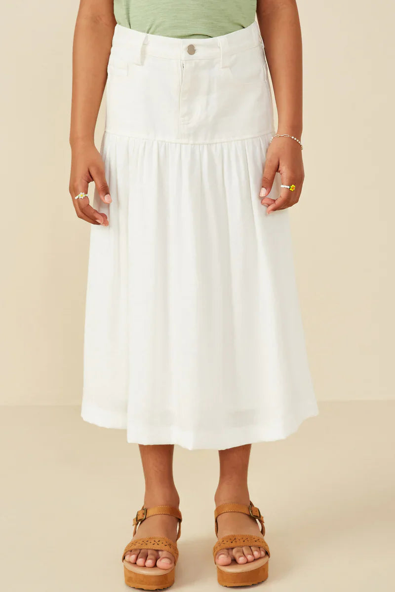 Mix Media Denim Midi Skirt Off White