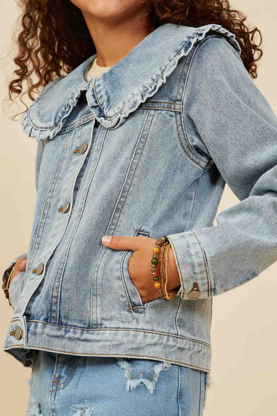 Ruffle Collar Denim Jacket
