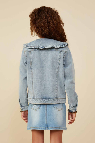 Ruffle Collar Denim Jacket