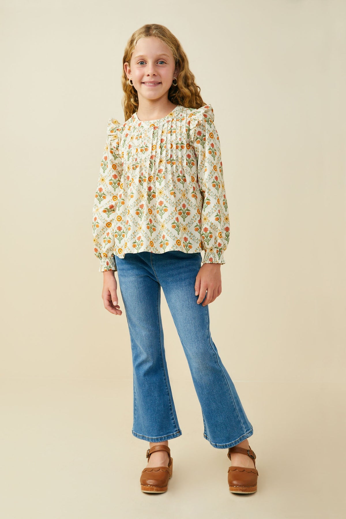 LS Floral Ruffle Top