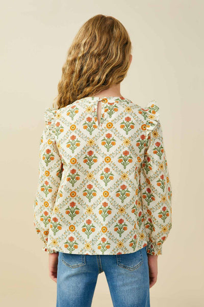 LS Floral Ruffle Top