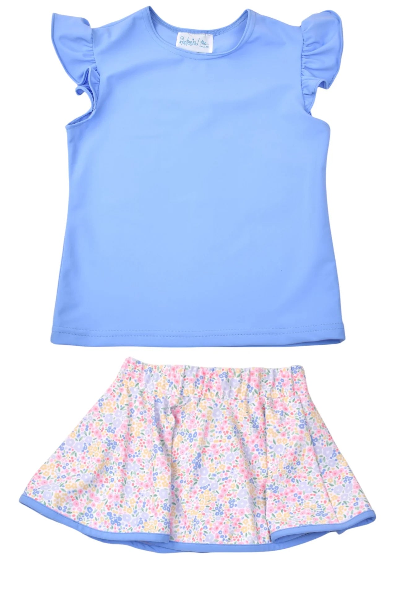 Blue Angel Sleeve Top & Floral Skort Set