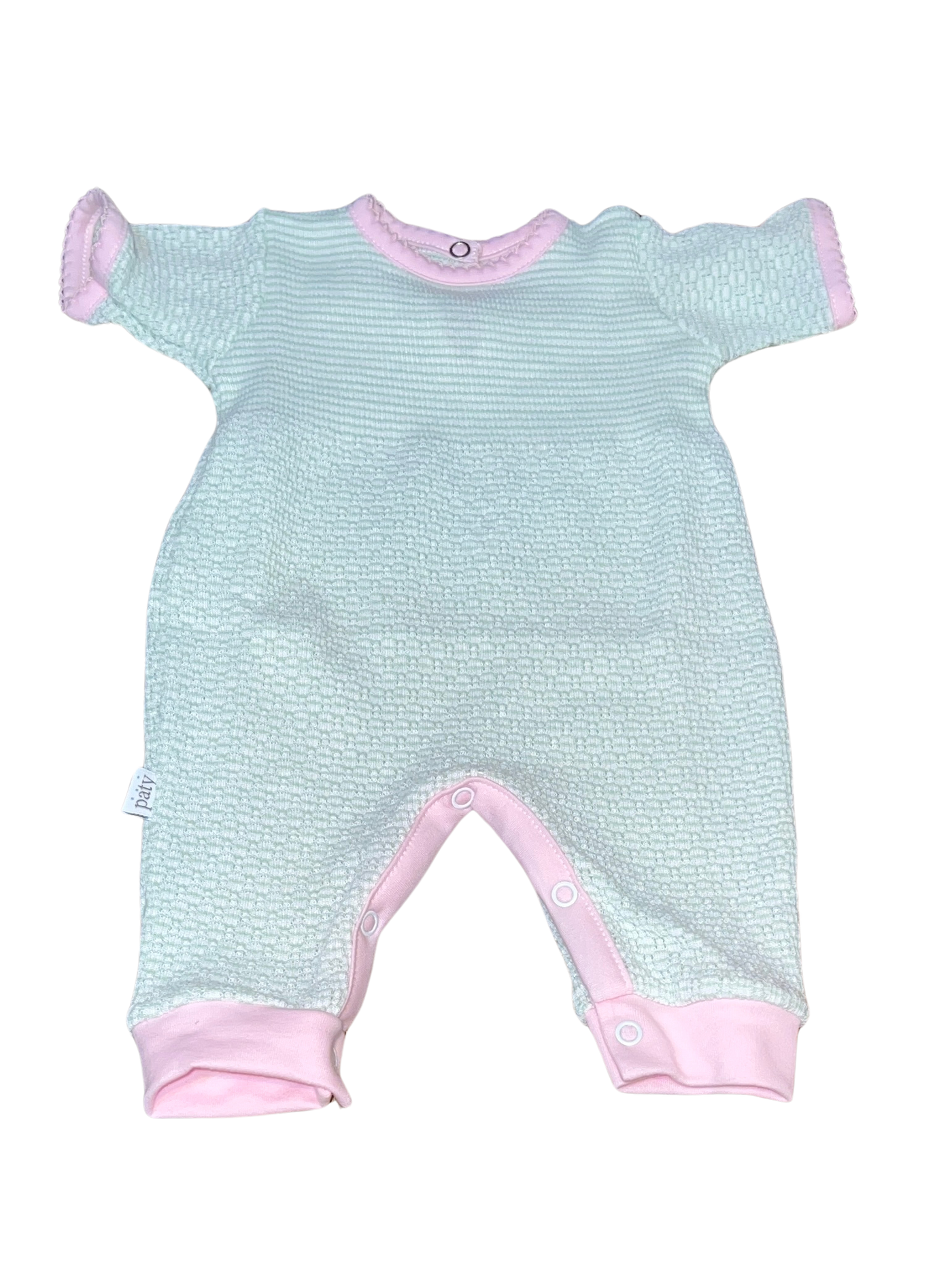 SS Romper Pima Trim Mint Pink