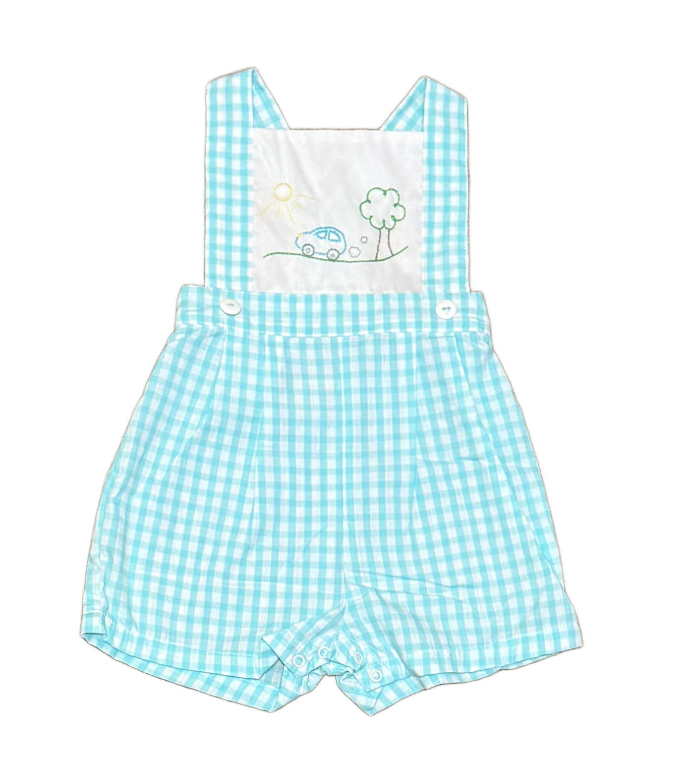 Aqua Car Embroidered Shortall