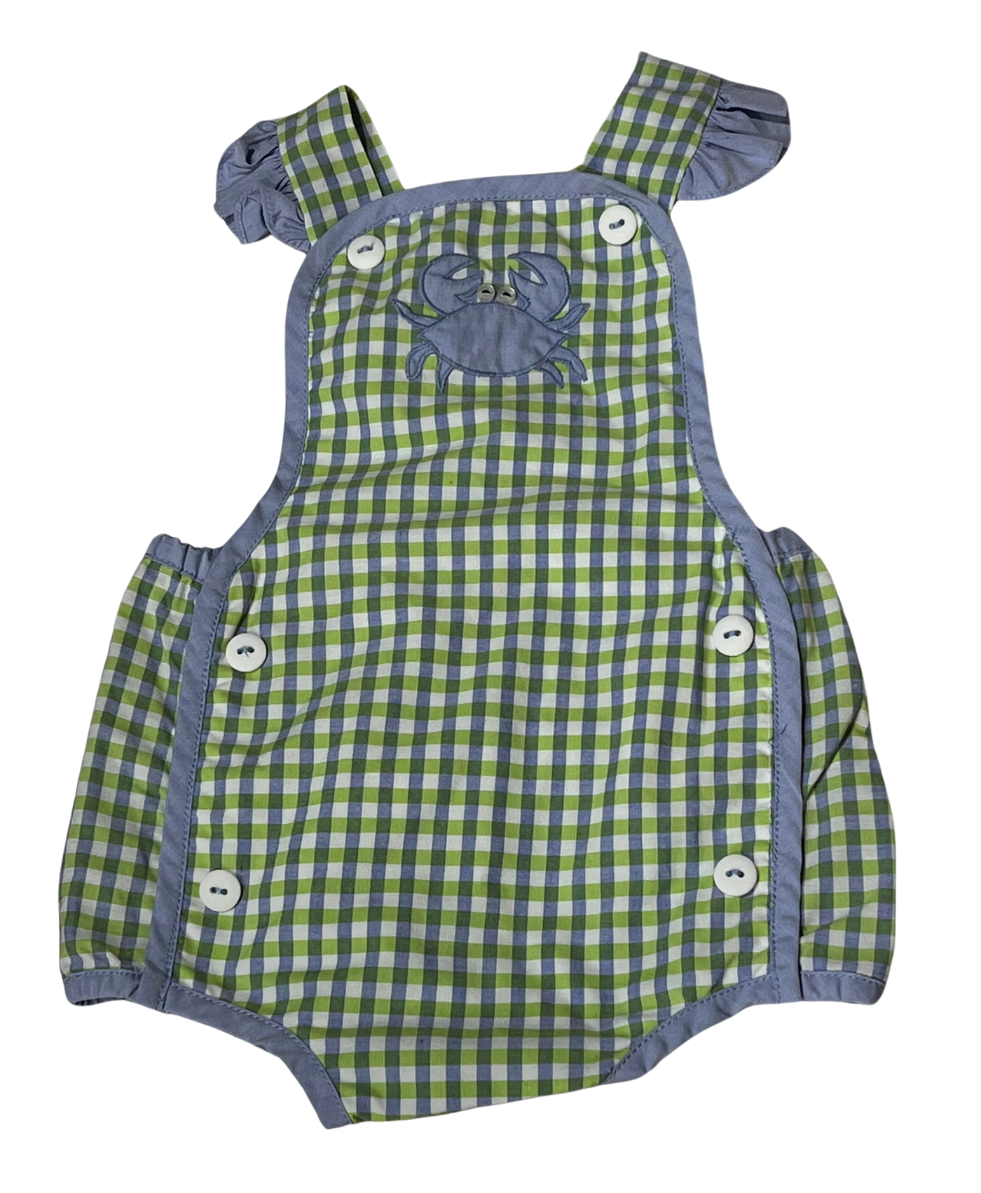 Blue and Green Plaid Crab Ruffle Sunsuit