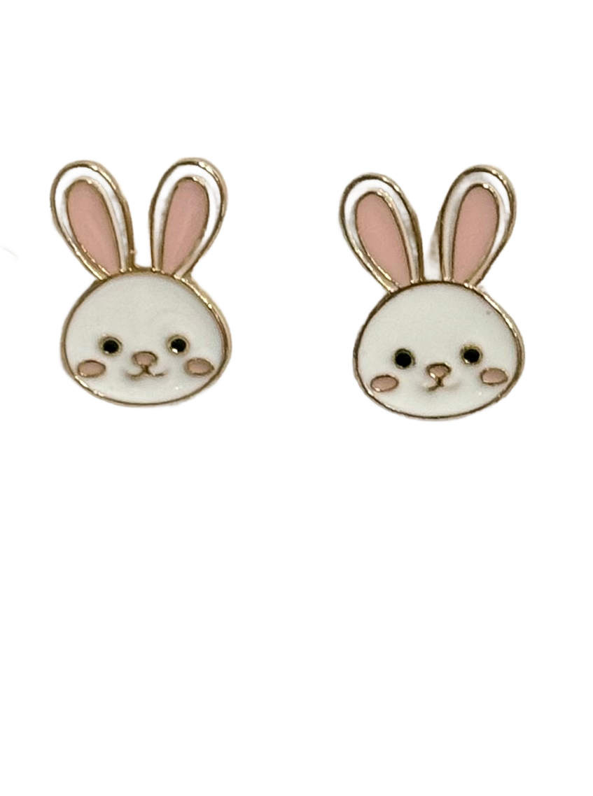 Pink & White Bunny Face Earrings