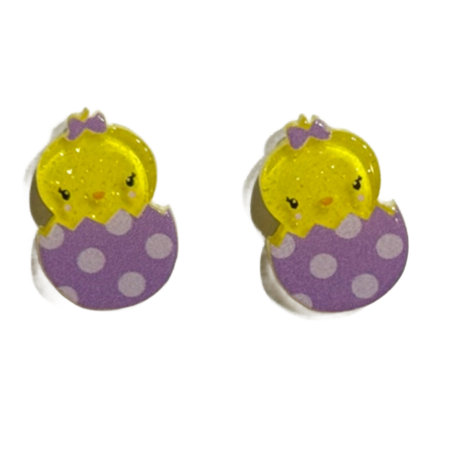 Chick in Lavender Egg Earrings