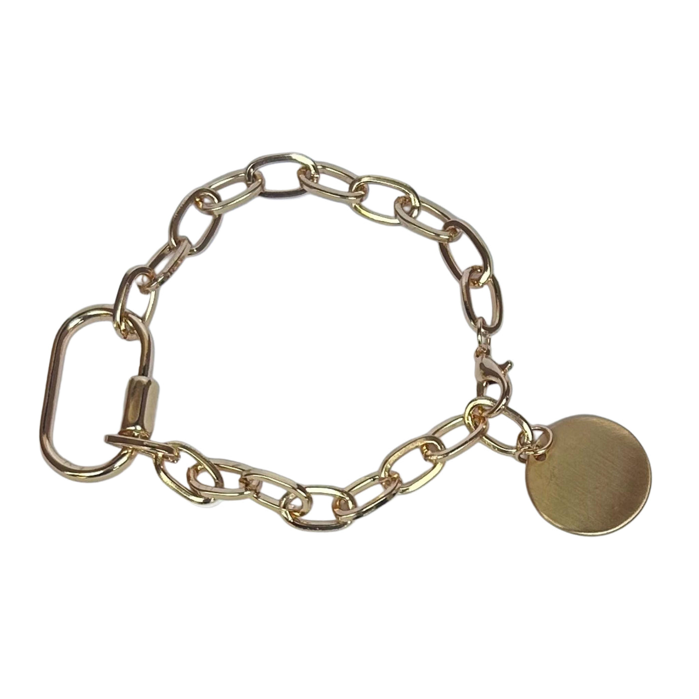 Gold Chain Bracelets with Circle & Key Ring Charm