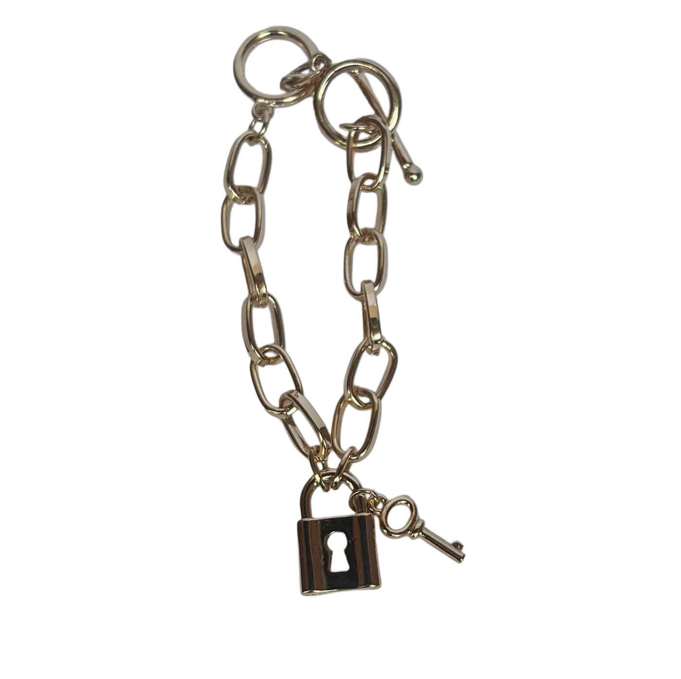Gold Chain Bracelet with Lock & Key Charms