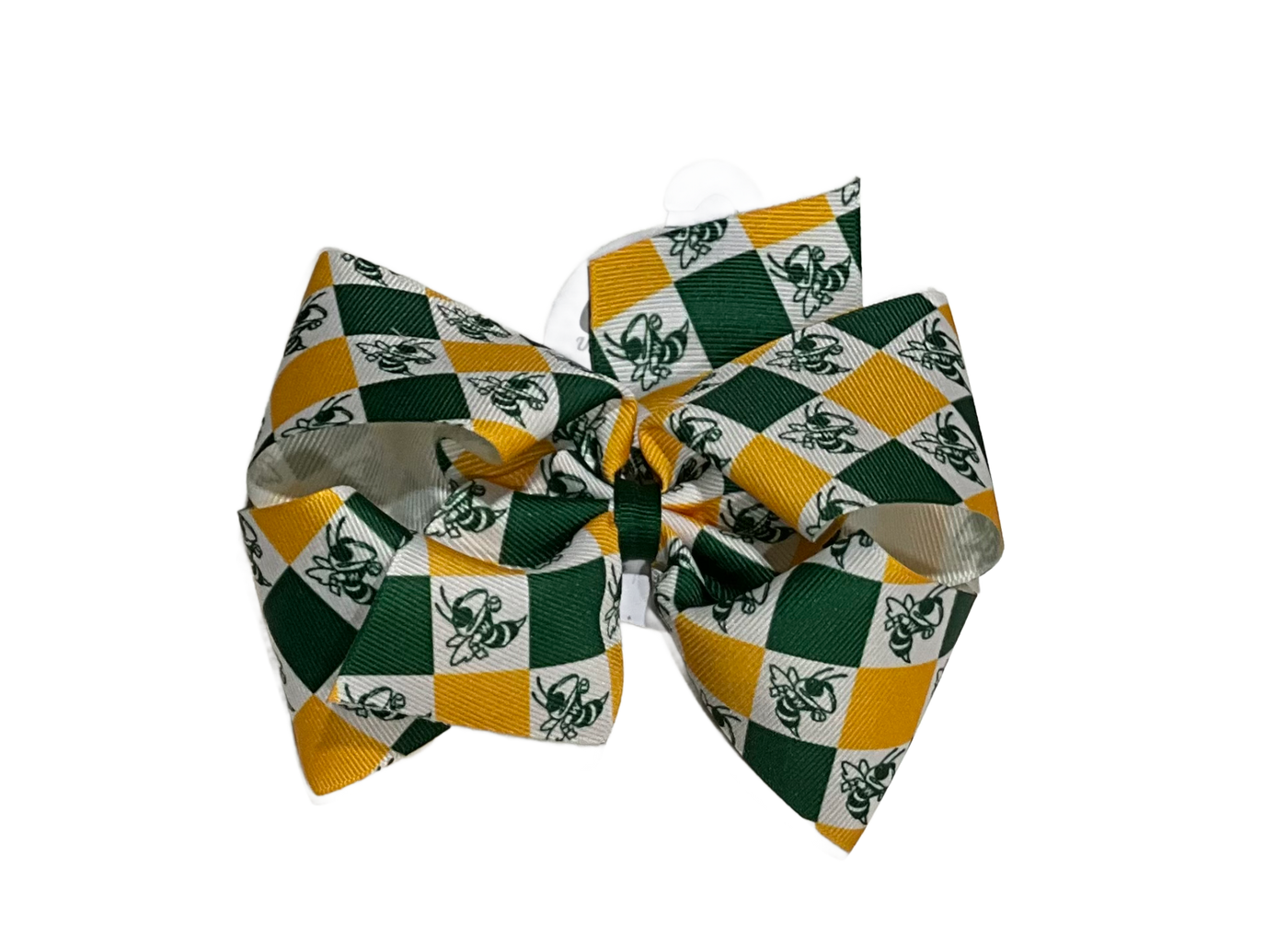 Wee Ones Hornets Green & Gold Checkerboard King Bow